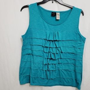 Rafaella teal blue ruffled top, XL